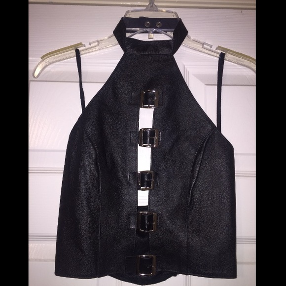 Leather halter crop top