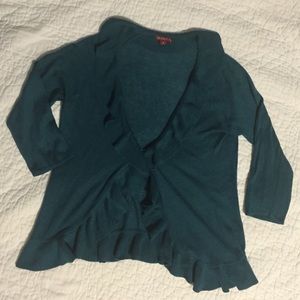 Turquoise, ruffle, cardigan!