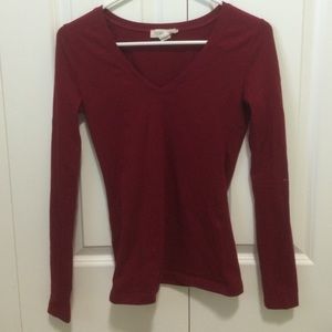 V-neck Maroon Red Long Sleeve