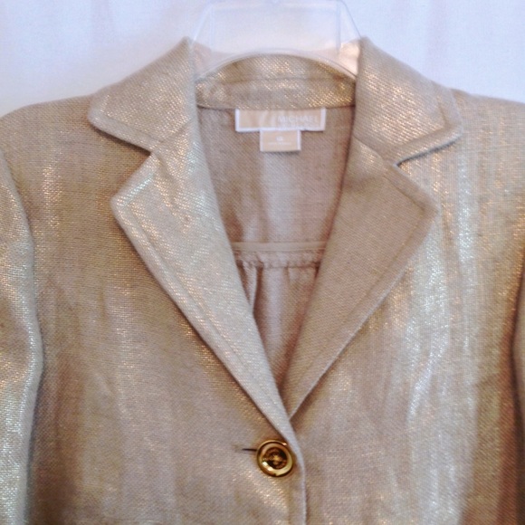 💕Metallic Gold Linen Jacket - Picture 2 of 4
