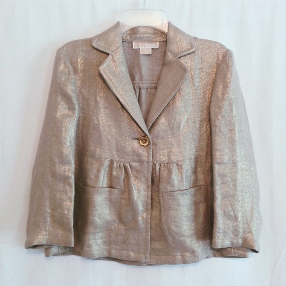 💕Metallic Gold Linen Jacket - Picture 4 of 4