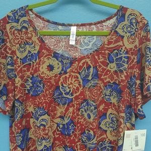 NWT LuLaRoe 2XL Classic T Red, blue & tan floral.