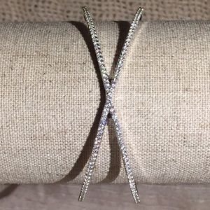 New Sterling Silver CZ X Cuff Bracelet