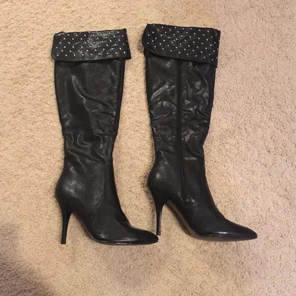 Over the knee black leather boots