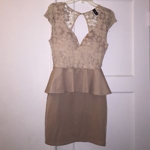 Beige mini peplum dress