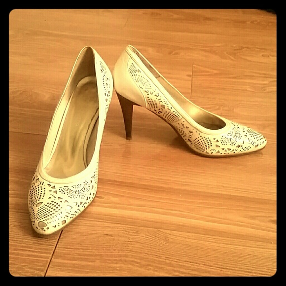 White leather heels