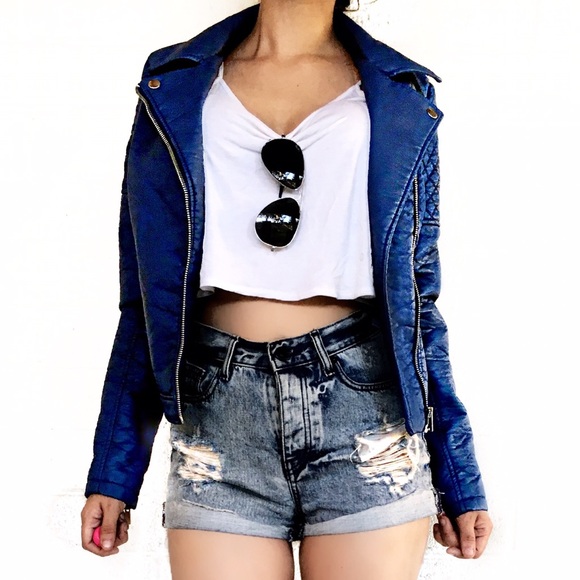 CoffeeShop Jackets & Blazers - Coffeeshop blue leather Moto jacket Nwt