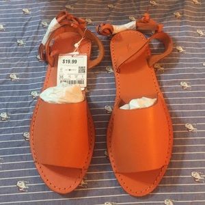 Zara Orange tie-up sandals Sz 7.5