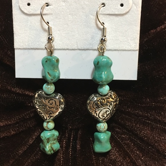 Turquoise Silver Heart Earrings