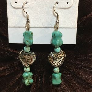 Turquoise Silver Heart Earrings