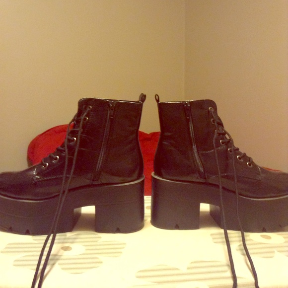 Black Lace-Up Platform Goth Boots