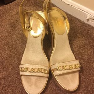 Coach gold wedge sandals, size 10