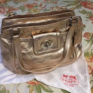 Pink Rose Gold leather Coach purse