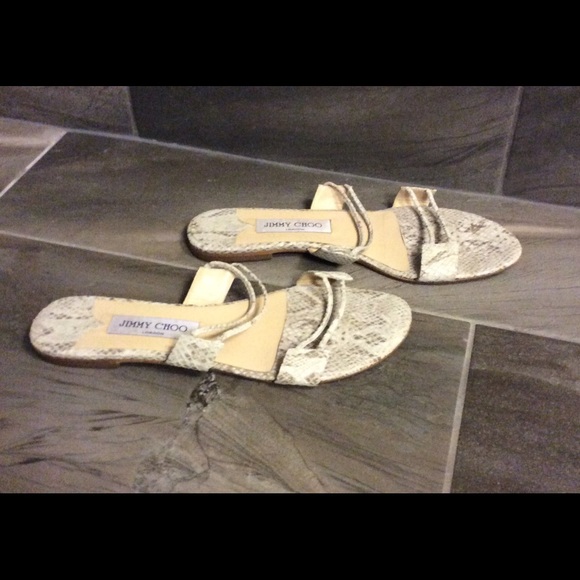 Jimmy Choo Snake Print Flat Sandals 38 1/2 - Picture 2 of 4