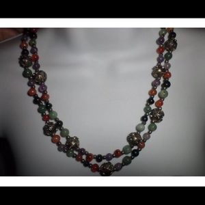 Vintage 50's  Metal Bead Crystal Necklace