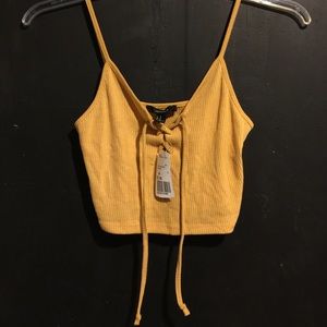 Mustard yellow lace up crop top