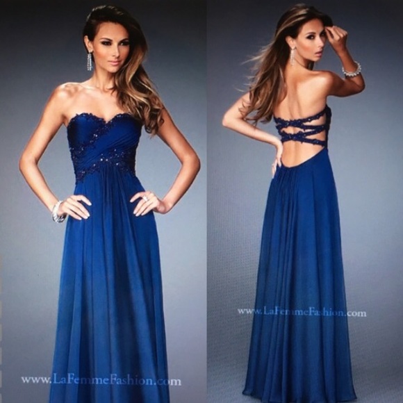La Femme Dresses & Skirts - Navy blue strappless dress