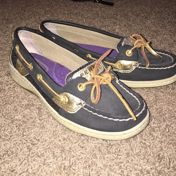 Black and gold sequin sperry