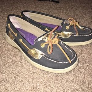 Black and gold sequin sperry