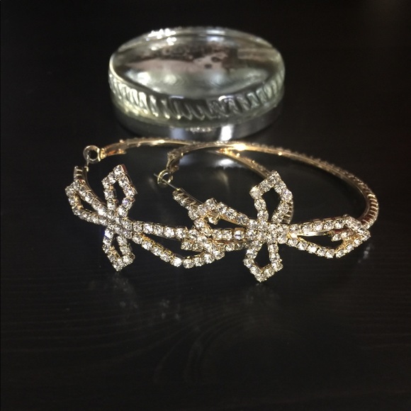 3/$20 - Golden Pave Crystal Cross Hoop Earrings - Picture 2 of 3