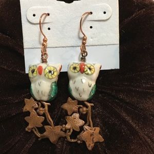 ‼️HP‼️COPPER BRANCH CERAMIC OWL EARRINGS