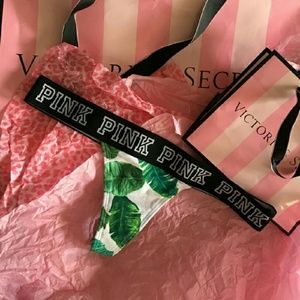 SALE PINK Logo Victoria's Secret Leaf Thong