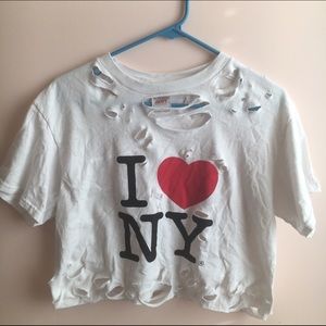 Distressed I Love NY Crop Top T-Shirt