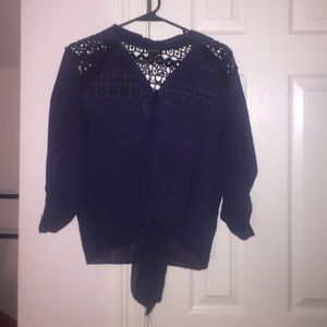 Rue 21 crochet tie in front button down crop top
