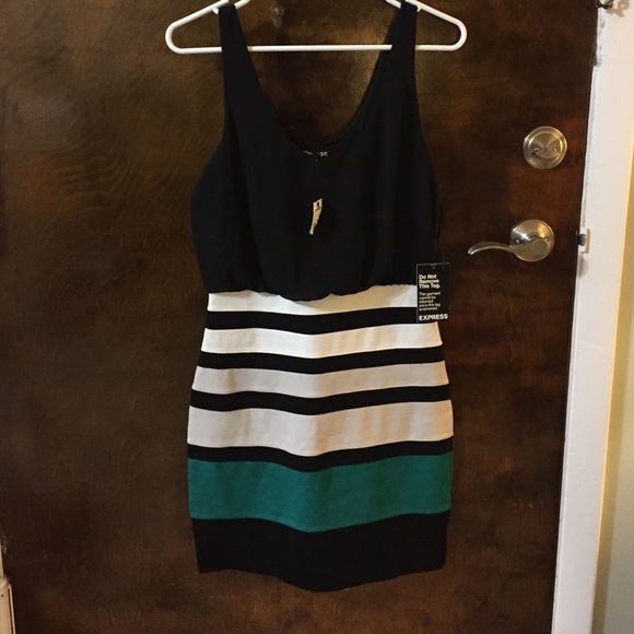 Black, white & teal Express dress