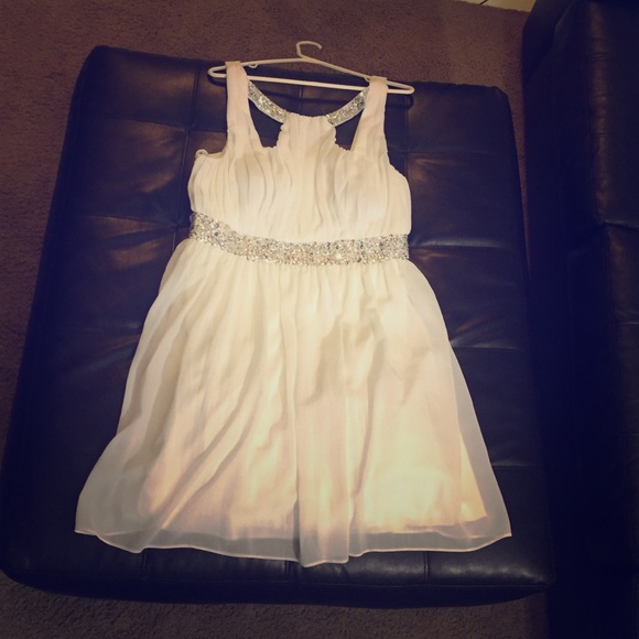 White size 16 rhinestone & sequin homecoming dress