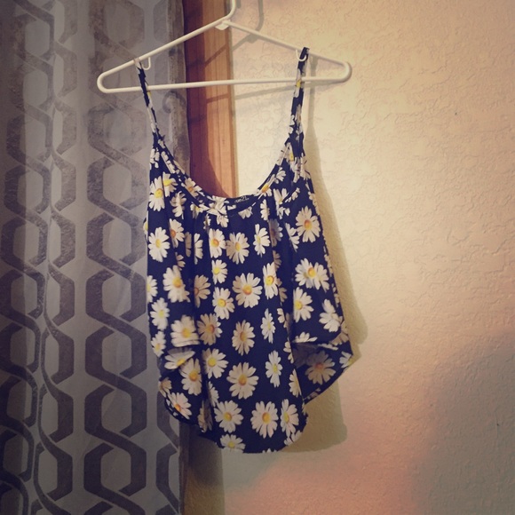 Daisy navy print cropped flowy tank top blouse
