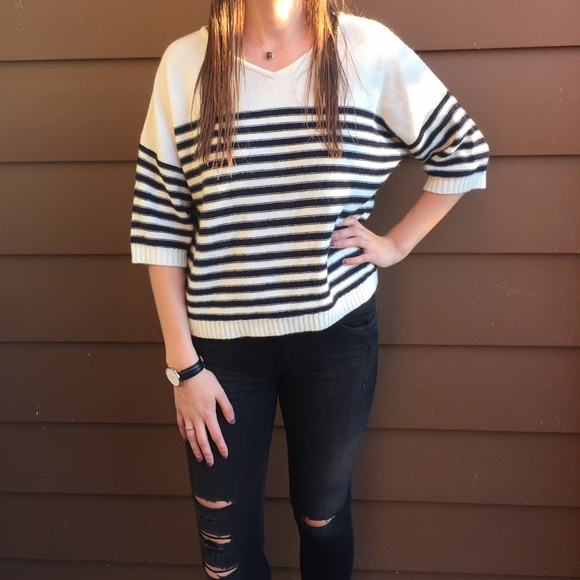 Topshop White/Black Oversize Short Sleeve Sweater - Picture 2 of 4