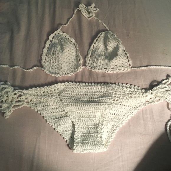 Knitted white bathing suit