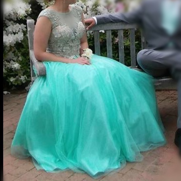 Mint full length prom dress