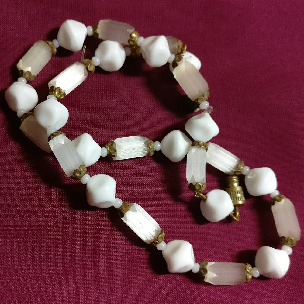 Vintage Czech Satin Glass Milk Glass Necklace
