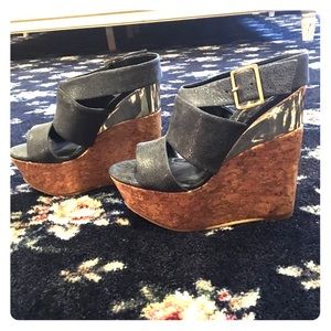 Alice + Olivia Steffie Leather Cork Wedge Sandal