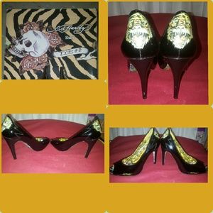 ED Hardy black sexy stiletto shoes