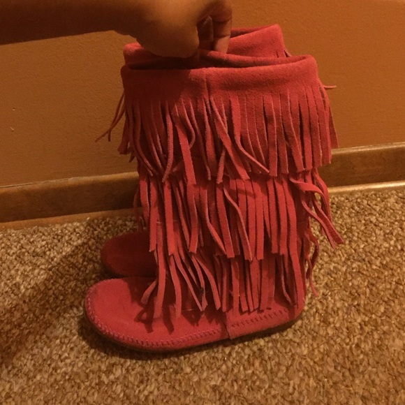 Pink Minnetonka Fringe Boots
