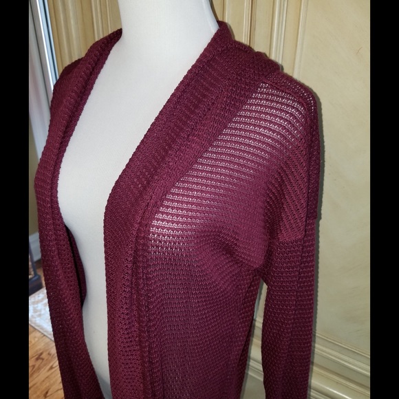 Wine hooded open front sweater - Picture 3 of 4