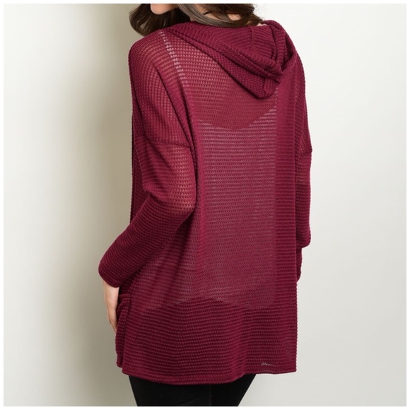 Wine hooded open front sweater - Picture 4 of 4