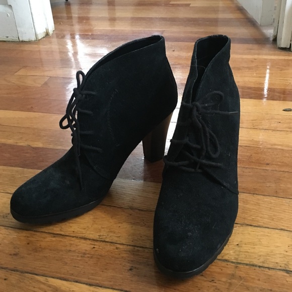 Black suede lace up booty heels