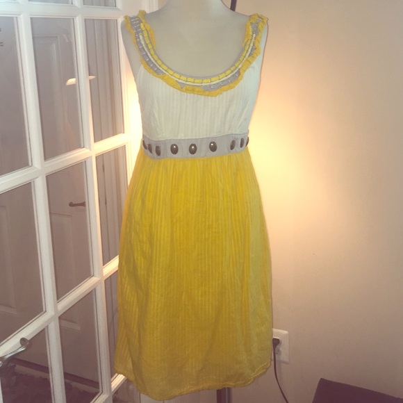 Sundress By Freestyle Size M Yellow, White & Gray