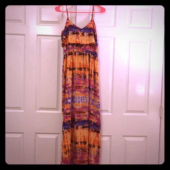 Tie dye ruffled maxi dress