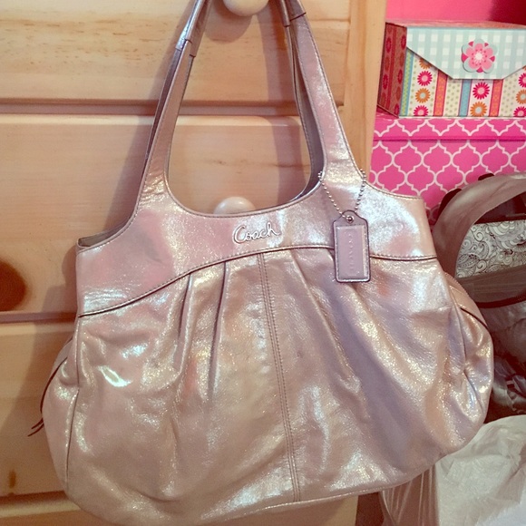 Shiny Silver Authentic Coach Purse