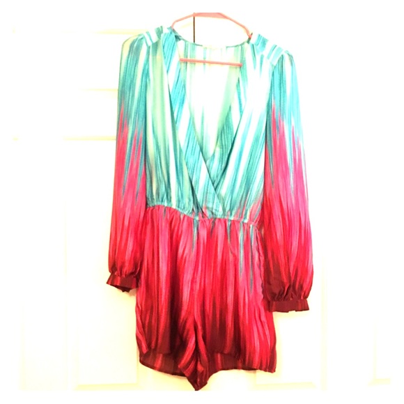 Blue and pink long sleeved romper