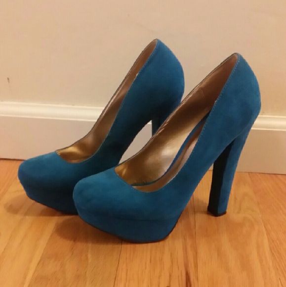 Teal Blue Suede Platform Stilettos