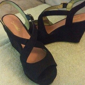 Black suede wedges