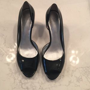 Peep Toe Shiny Black Kitten Heels 8.5