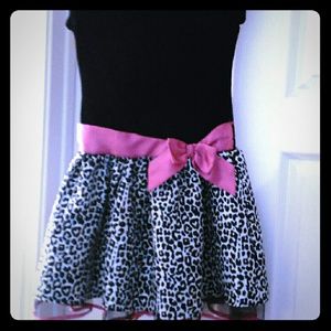 Girls black pink zebra print dress