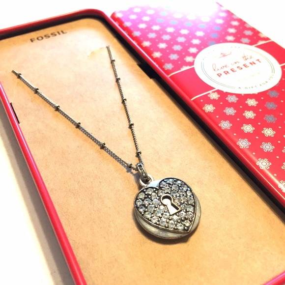 Fossil Jewelry - Fossil rhinestone heart keyhole necklace